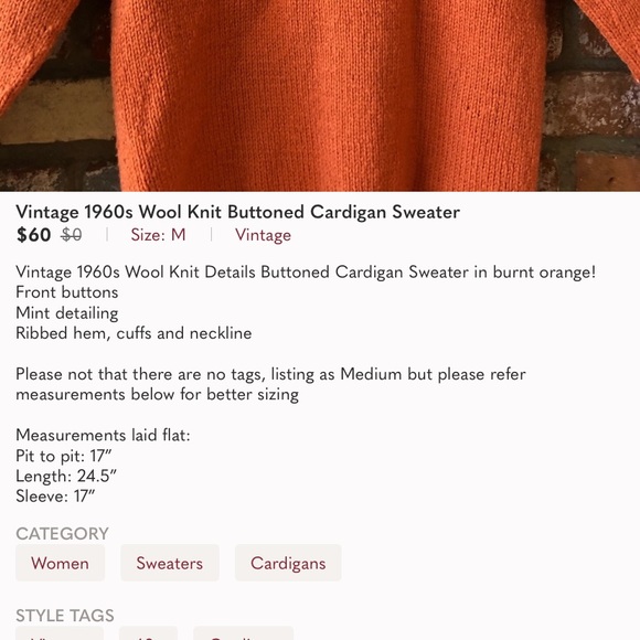 Vintage 1960s Wool Knit Buttoned Cardigan Sweater - Picture 10 of 11
